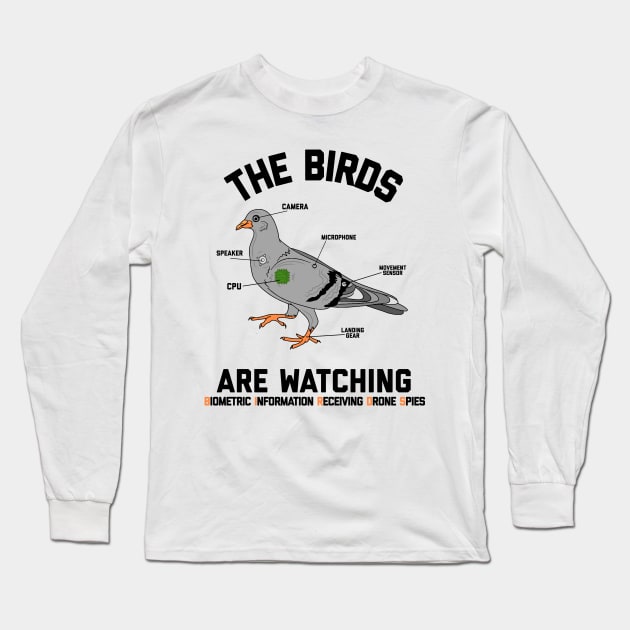 The Birds Are Watching Drone Conspiracy Funny Government Long Sleeve T-Shirt by alexwestshop